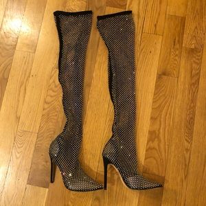 Unworn Women’s thigh high rhinestone boots